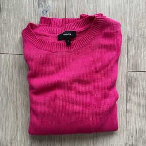 Theory Cashmere Cotton Bright Pink Crew Neck Sweater Small